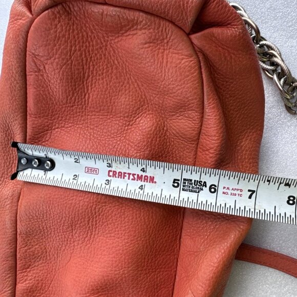 Elliott Lucca Studded Coral Leather Satchel With Chain Strap - Picture 12 of 13